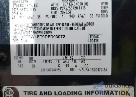 2013 Ford F-150 Fx4 z USA, uszkodzony, nr VIN 1FTFW1ET9DFD03072